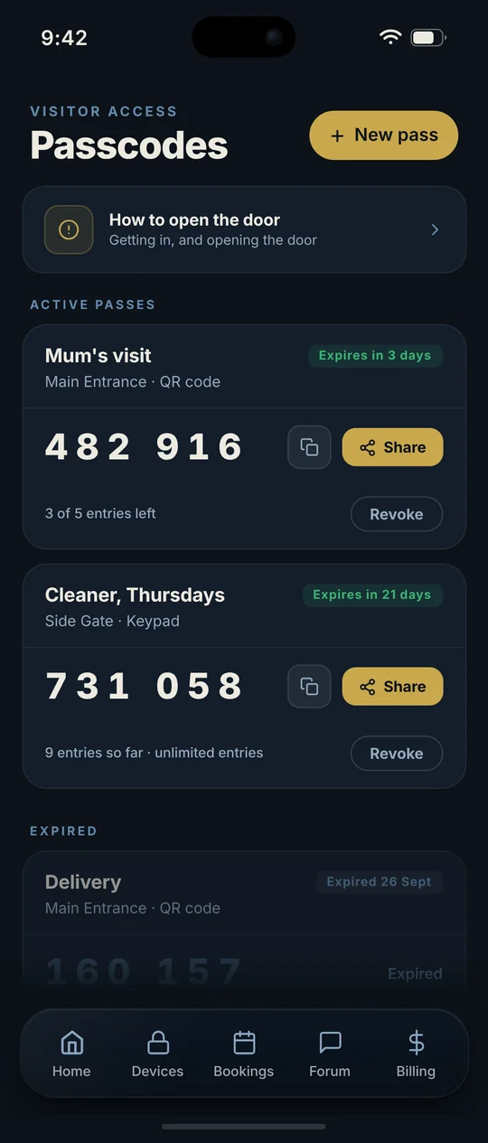 Visitor passcodes
