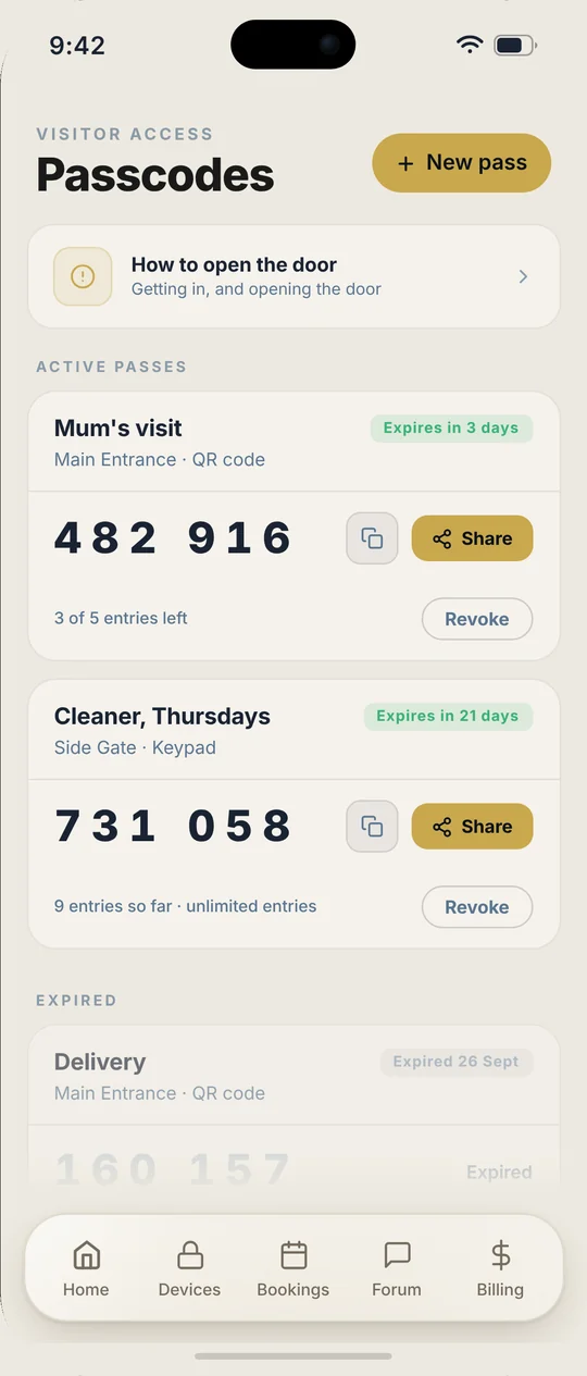 Schonell App visitor passes screen