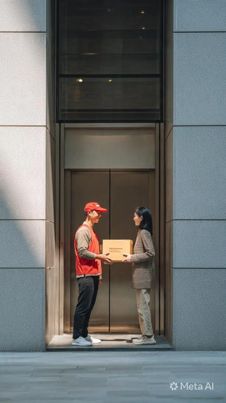 Resident receiving a delivery at the lobby