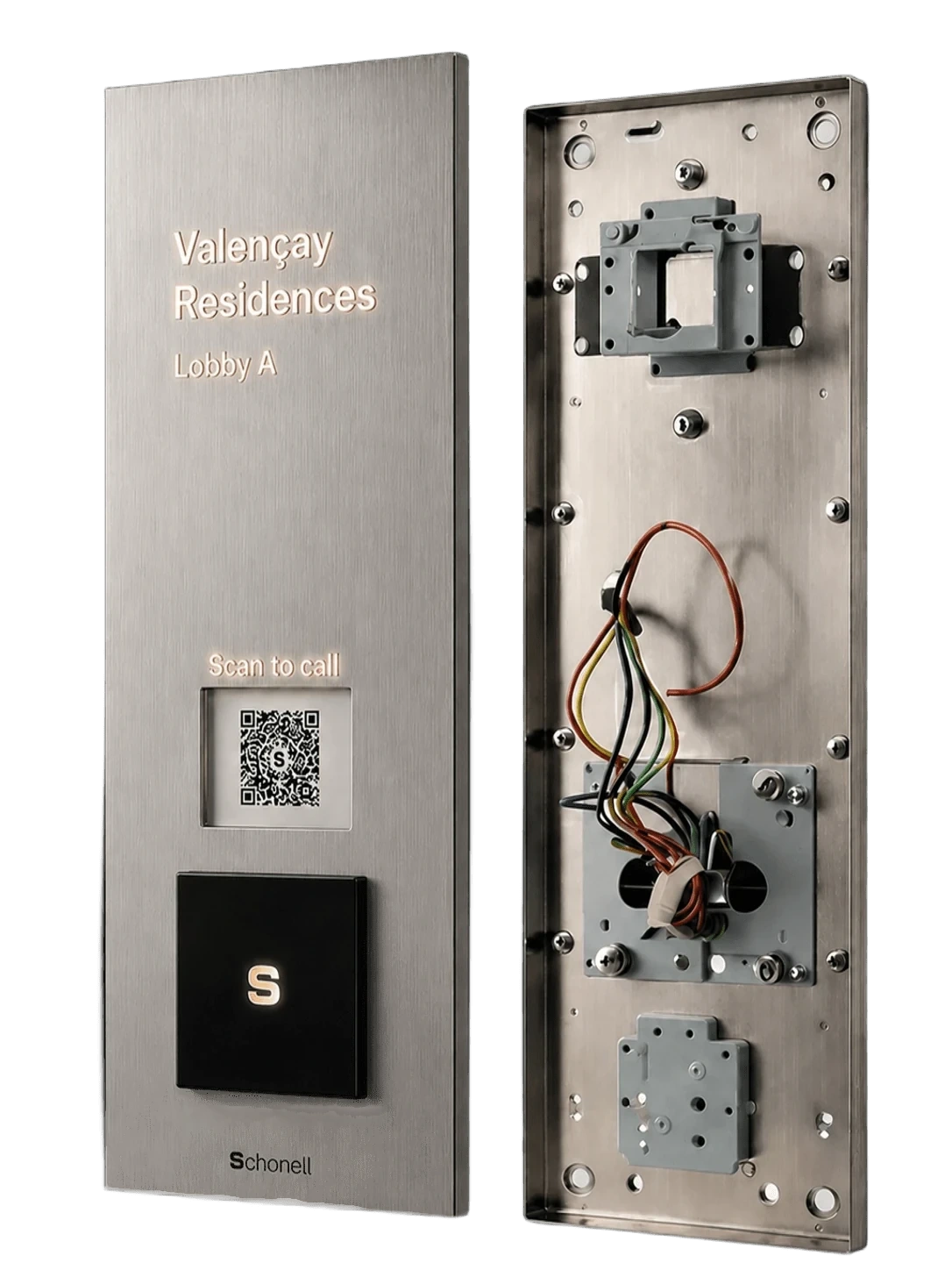 Schonell Interphone Cloud panel, front face and internal assembly