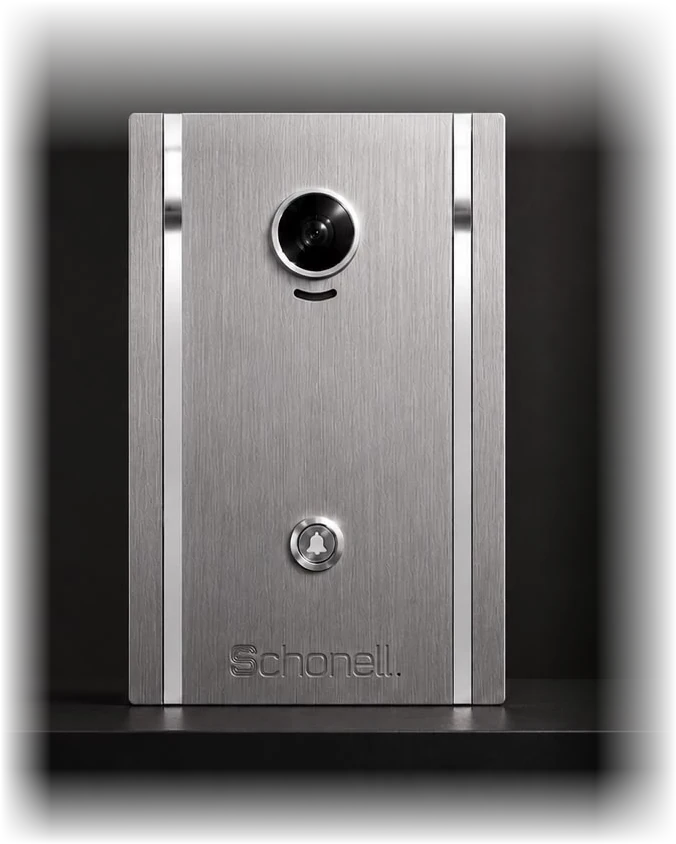 Schonell Interphone One single-button video door station in anodised aluminium